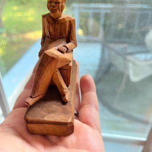 Vintage FOLK ART Wood Carving Old Man in Rocker